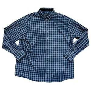 Jos. A. Bank XL Travel Tech Tailored Fit Button Up Shirt Blue White Plaid Men’s